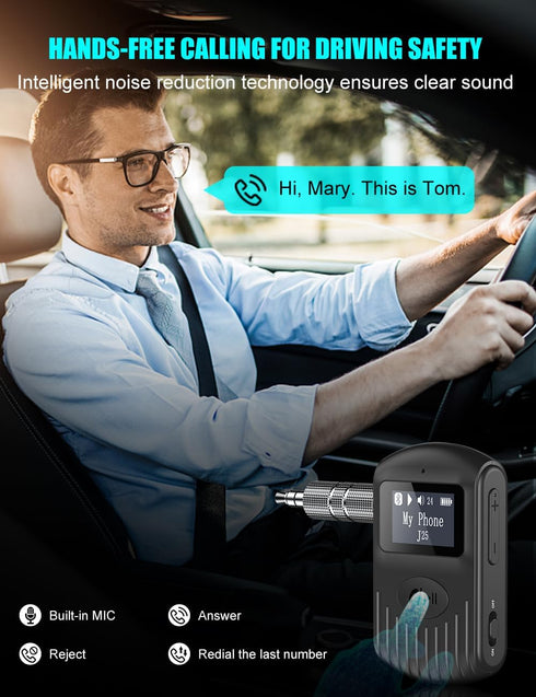 COMSOON Bluetooth Receiver with LCD Screen, Portable 3.5mm AUX Bluetooth 5.0 Adapter for Car/Home Stereo/Speaker/Wired Headphones, Noise Cancellin...