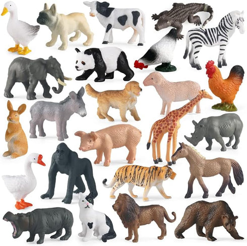 RCOMG 24 PCS Small Animal Toys Set: Farm Animal Toys & Forest Animal Figures, Realistic Animal Figurines Cake Topper Party Favor for Kids Toddlers...