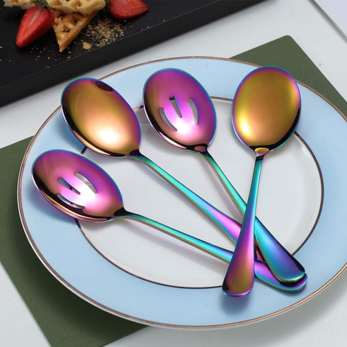 Kyraton Rainbow Serving Set - 4 Piece Titanium Plated Utensils, Includes 2 Spoons and 2 Slotted Spoons...