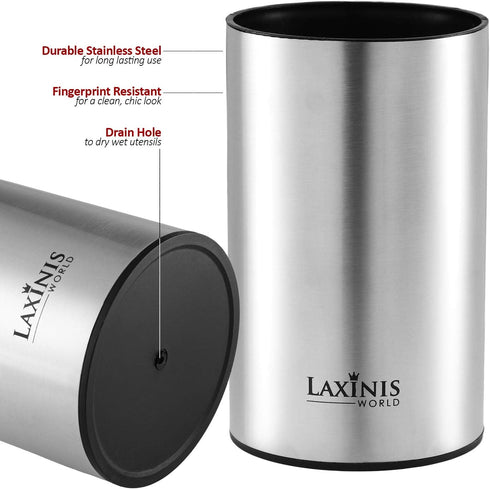 Stainless Steel Kitchen Utensil Holder, Kitchen Caddy, Utensil Organizer, Round Shape Utensils Crock, 7" by 4.3" (utensils not included)...