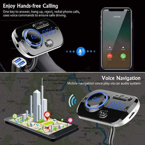 Bluetooth 5.0 FM Transmitter for Car Wireless FM Radio Adapter Car Kit Hands-Free Dual USB Ports with QC3.0 Support SIRI/Google Voice Assistant AU...