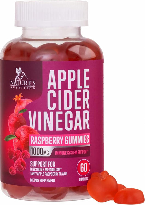 Vegan Apple Cider Vinegar Gummies 1000mg for Detox & Cleanse, ACV Gummy Vitamins B12 Supplement for Digestion Metabolism & Gut Health Support, Nat...