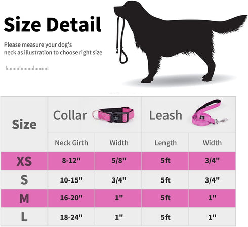 IVY&LANE Reflective Dog Collar and Leash Set,Adjustable Neoprene Padded Dog Collars, Breathable Nylon Pet Collar for Small Medium Large Dogs, 5FT ...