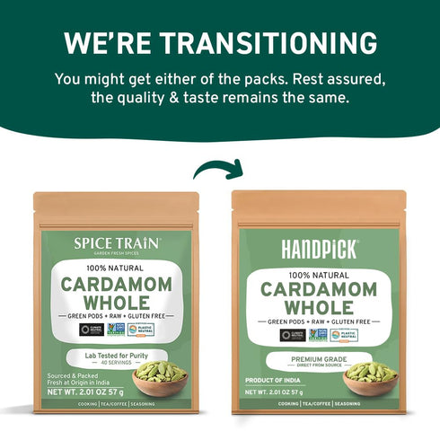 HANDPICK Green Cardamom Pods (57g / 2oz) Large size Green Elaichi | Pure, Non-GMO, Gluten Free | 100% Raw from India | Resealable Zip Lock Pouch...