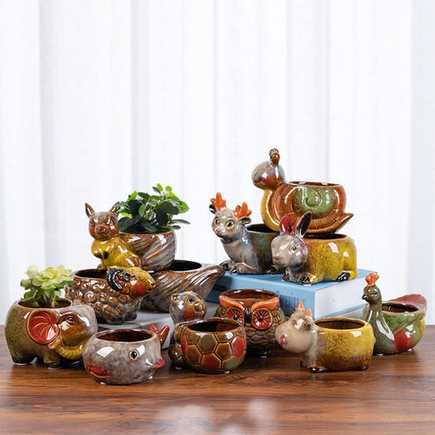 Cute Animal Ceramic Flower Pot Succulent Planter-Cow...