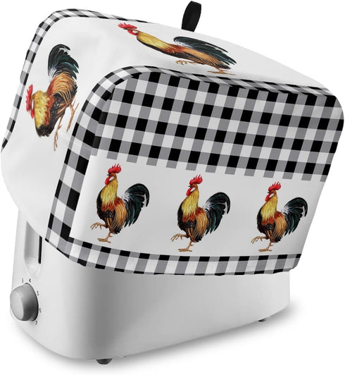 Toaster Dust Cover with Pockets, Rooster Summer Farm Style Black White Buffalo Plaid Soft Washable 2 Slice Toaster Cover, Dust-proof Cover for Sma...