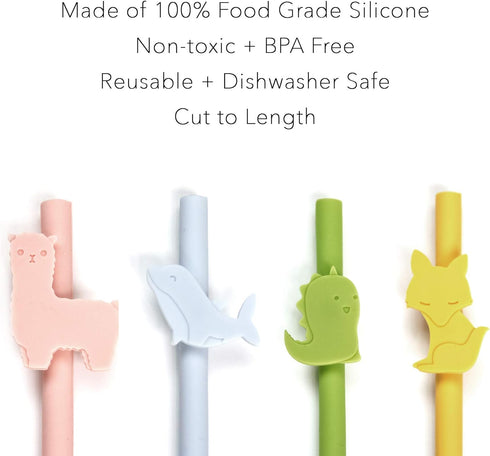 Silicone Straws Reusable Safe for Kids, 4pcs Flexible 7.8 Inches long with 1 Cleaning Brush for 20oz and 30oz Tumblers, BPA Free, Eco-Friendly...