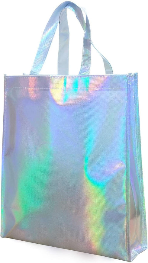Gesodant Bling Bling Glossy Durable Reusable Medium Non-woven Gift Bag Set Of 5,Shopping Bag,Promotional Bag, Silvery (17.3"X12.6"X4")...