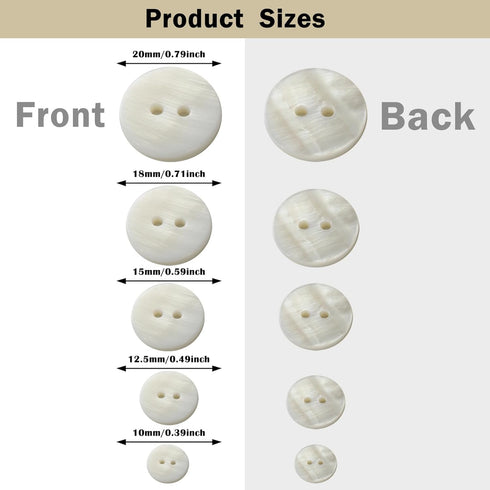 50PCS Pearl Buttons, Pearl Shell Bulk Sewing Buttons, 10mm/12.5mm/15mm/18mm/20mm Buttons, for Sewing DIY Crafts, Handmade Repair Cloth, Suits, Shi...