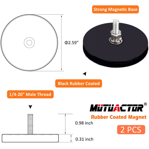 MUTUACTOR Strong Heavy Duty Magnets,Anti-Scratch Neodymium Rubber Magnet 1/4-20 Male Threaded Stud,2Pack Powerful Rare Earth Magnets for Camera Li...