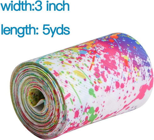 3" Wide 5 Yard DIY Drawing Graffiti Holographic Laser Grosgrain Ribbon for DIY Handmade Hair Bow Clip Accessories and Festival Wedding Party Birth...