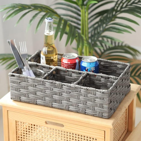 Toilet Paper Basket for Tank Topper,Woven Storage Box Cube Basket Bin Container, Shelf Cabinet(Grey 1pc) (14.17''L x 9.44''W x 3.93''H)...
