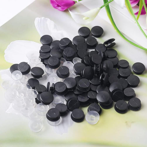 200 PCS Buckle Plastic Button, 2 Colors Shoe Charm Buttons Round Buttons DIY Shoes Charm Accessories for Kids, Wristband Charm Backs(Black, Transp...