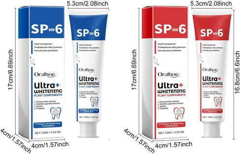 2 Pcs SP-6 Ultra Whitening,Deep Cleaning Care Fresh Breath SP-6 Probiotic Ultra Whitening Toothpaste. (Red and Blue style)...