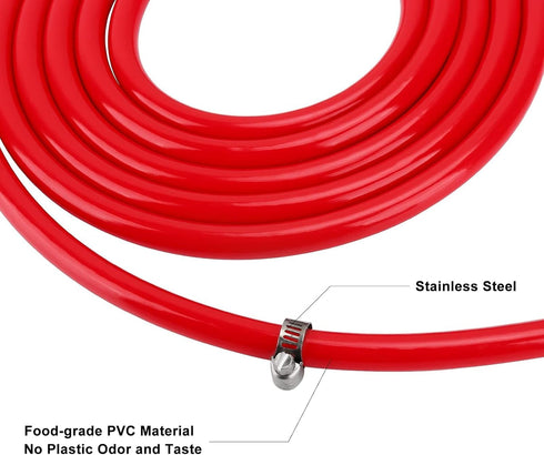 Beer CO2 Gas Line Kit - 10ft PVC CO2 Tubing Hose & 4PCS Stainless Steel Hose Clamp Solid Red Non-toxic Odorless Bendable Keg CO2 Line for 5/16’’ B...