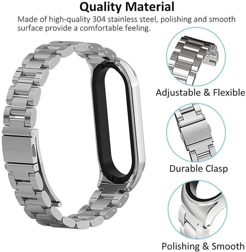 MIJOBS Strap for Xiaomi Mi Band 6 Mi Band 5, Metal Strap Compatible with Mi Band 4 Mi Band 3 Replacement Wristband Stainless Steel Watch Band for ...