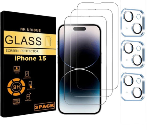 Screen Protector for iPhone 15 [3 Pack Screen Protector + 3 Pack Camera Lens Protector for Iphone 15 HD Clear, Dynamic Island Compatible Tampered ...