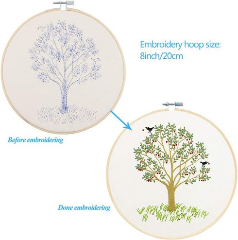 Full Range of Embroidery Starter Kit with Pattern, Kissbuty Cross Stitch Kit Including Embroidery Cloth with Plant Pattern, Bamboo Embroidery Hoop...