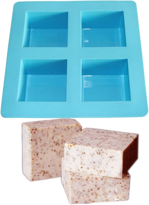 X-Haibei 4-Cavity Square Silicone Mold for Soap, Lotion Bars, Candles & DIY Crafts – 4oz per Cube, Flexible & Non-Stick...