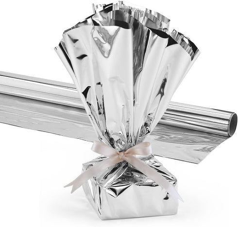 Hygloss Products Mylar Gift Wrap Roll - Great for Gift Bags, Baskets – 24 Inch x 8.3 Feet, Silver (61205)...