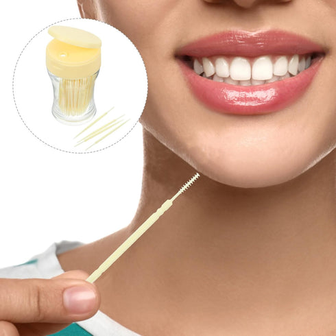 200pcs Double-head Toothpicks Soft Plastic Oral Care Interdental Floss Cleaners toothpicks,braces brush (Light Yellow)...