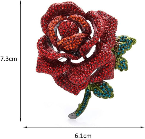 Rose Flower Brooch for Women Girls Red Rhinestone Crystal Rose Lapel Pin Elegant Dress Accessories Jewelry Wedding Birthday Valentine's Day Gift...