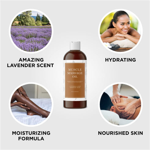 Sore Muscle Massage Oil for Body - Relaxing Massage Oil for Massage Therapy with Lavender and Rosemary Oils for Muscle Relief - Gentle Warming Mas...