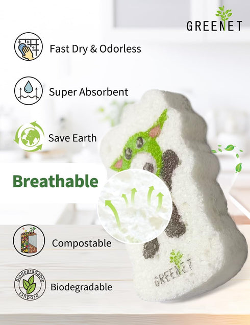 Cellulose Pop Up Sponges, Large, Natural and Compressed, a Unique Printed Cartoon Design?Multiple Use for Dishes Washing, Kitchen Cleaning, 6 Pack...