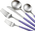 Gugrida Luxury Flatware, Royal 5 Piece Matte Purple Handle 18/10 Stainless Steel Tableware Sets for 1 Including Forks Spoons Knives, Camping Silve...