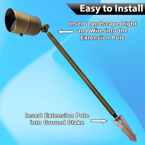 Landscape lighting Extension Pole - Brass Landscape Lighting Extension Riser to Make Spotlights and Pathway Outdoor Lights for Yard Taller, Lamp E...