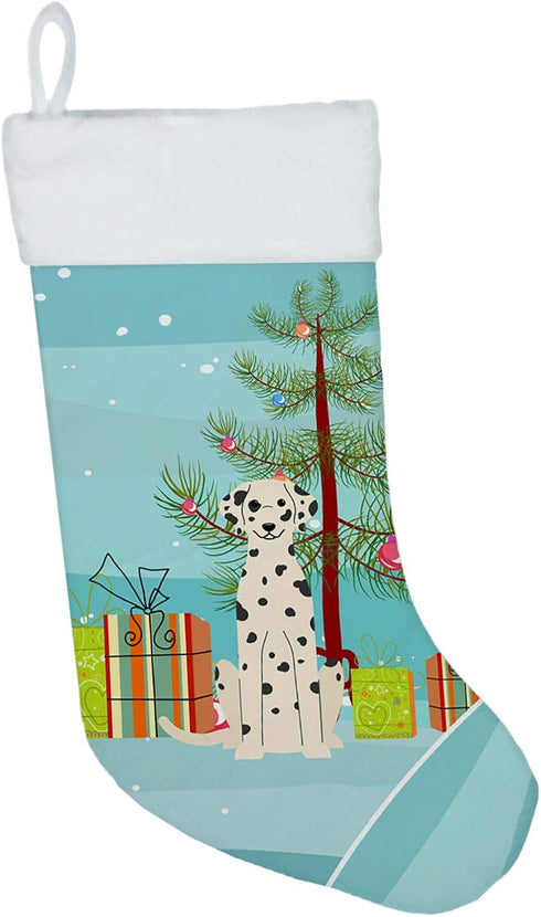 Caroline's Treasures BB4222CS Merry Christmas Tree Dalmatian Christmas Stocking Fireplace Hanging Stockings Christmas Season Party Decor Family Ho...
