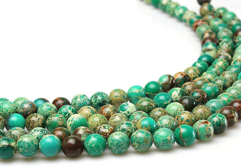 JarTc Natural Stone 6 Colors Sea Sediment Imperial Jasper Round Loose Beads for Jewelry Making (8mm, Dark Green)...
