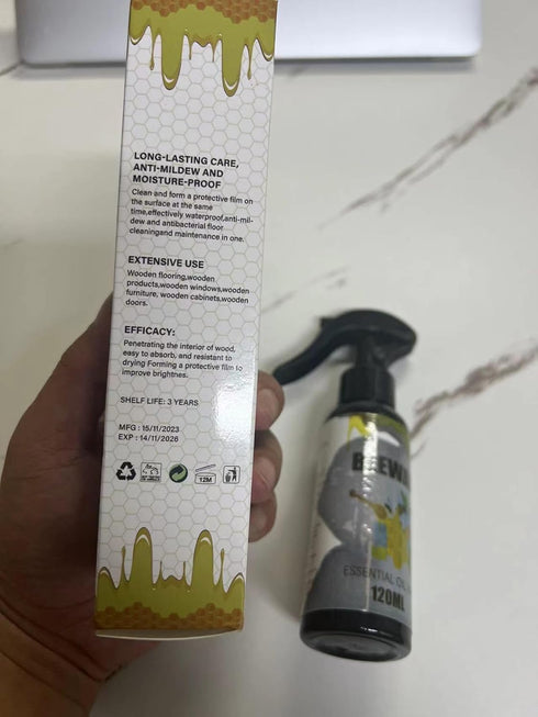 Natural Beeswax Spray, Beeswax Furniture Polish, Multipurpose Wood Floor Cleaner and Polish for Furniture, Floor, Tables 2pc x 120ML...