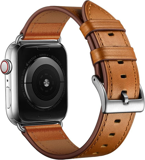OUHENG Compatible with Apple Watch Band 45mm/49mm/44mm/46mm/42mm, Genuine Leather Strap Replacement Band Compatible with Apple Watch Ultra 1/2 Ser...