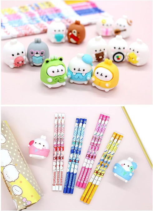 White Rabbit Molang Mini Figure Pencil Set Korean Stationery 12ea 1 set Pink/From Korean Animation ?? ??...