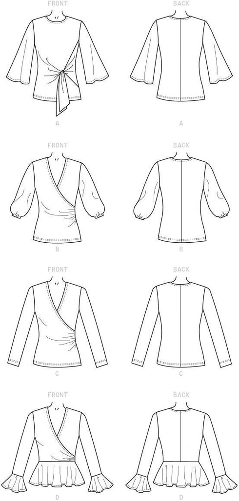 Butterick B6628A5 Easy Women's Wrap Front Blouse Sewing Patterns, Sizes 6-14...