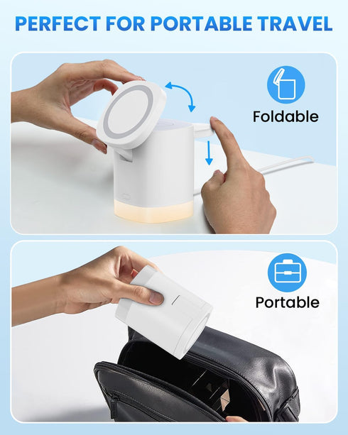 JoyGeek 3-in-1 Charger Stand for Magsafe: Foldable Wireless Charging Station with Night Lights - Magnetic Charger Dock for iPhone 15/14/13/12 Pro/...