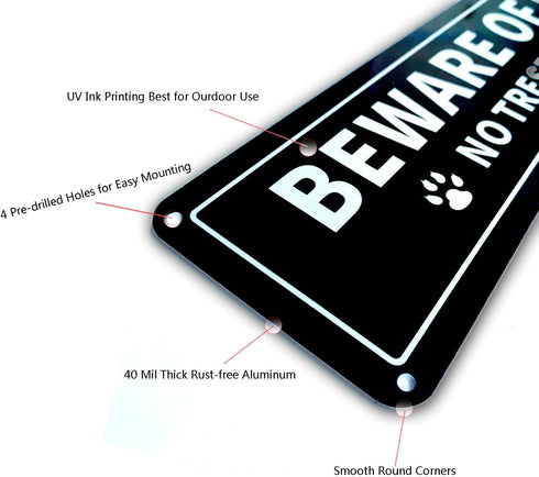 Beware of Dog No Trespassing Sign, 12x3 Inch Rust Free .040 Aluminum Metal Sign, UV Protected Weatherproof Reflective Warning Dog Sign Indoor or O...