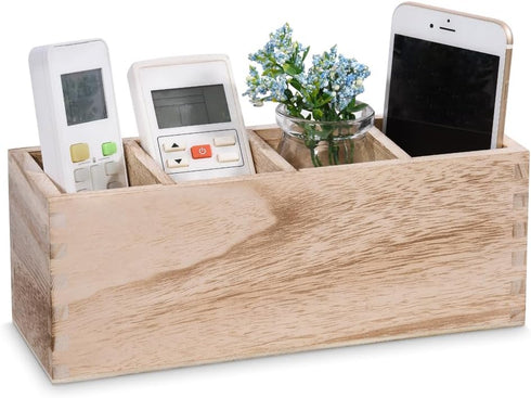 Wood Remote Control Holder Caddy, 4 Slots Table TV Remote Organizer Storage, Multiuse Desk Storage Caddy for Store Pen, Phone, Office Supplies...
