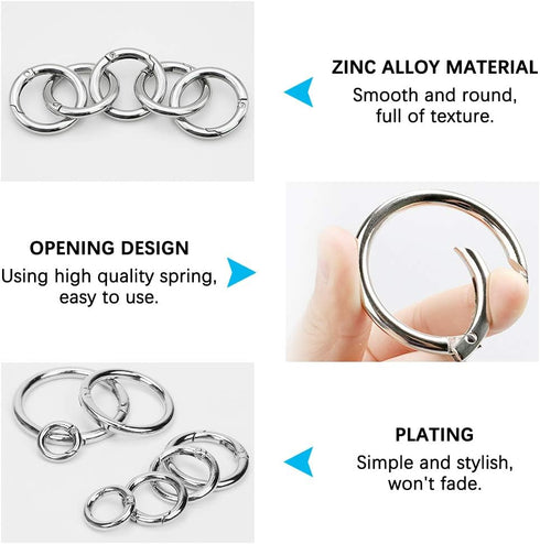 16PCS Spring O Ring Zinc Alloy Round Carabiner Snap Trigger Buckle DIY Clip 4 Styles for Key Chains Bag...