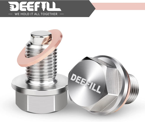 M12 x 1.25 Stainless Steel Engine Oil Drain Plug with Neodymium Magnet, Copper Crush Washer Replacement for Toyota, Lexus, Nissan, Infiniti...