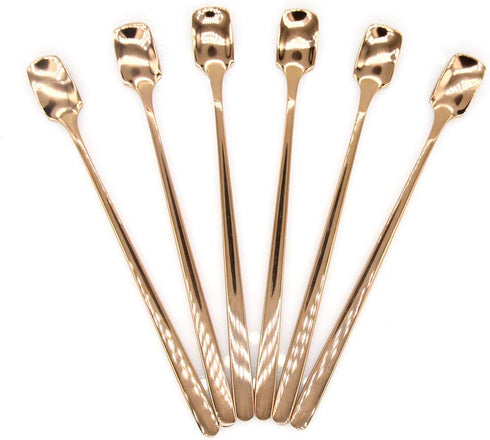 6 PCs Stainless Steel Mixing Spoon with Rose Gold Finish - Stirrer Spoon with Shovel-Shaped Head for Coffee, Ice Tea, Soft Drink, Cocktail, Length...