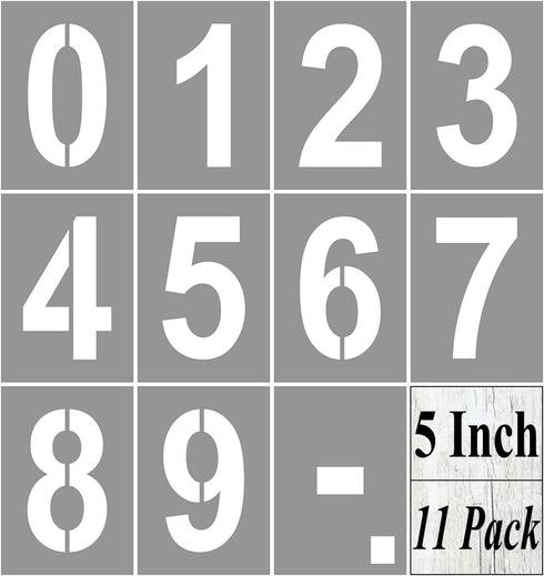 5 Inch Large Number Stencils for Painting - 11 Pack Number Stencil Templates for Curb Address, Cakes, Cookies, Mailboxes and Crafts, Reusable Hous...