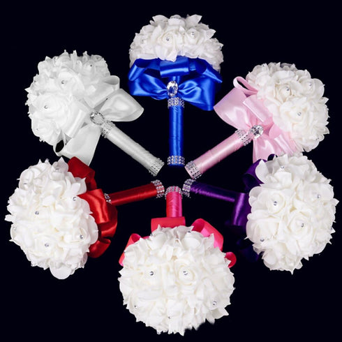 Wedding Bouquets for Bride white, Wedding Bouquet Bridesmaid?Bridesmaid Holding Flowers for Wedding Decoration (Purple+White)...