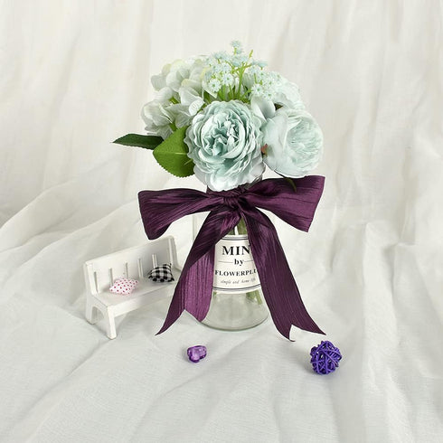 TONIFUL 2 Inch x 25 Yards Wide Purple Crinkled Ribbon Silk-Like Wrinkled Ruffled Woven Solid Ribbons for Crafts Floral Bouquets Rustic Wedding Dec...