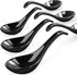 Black Ceramic Soup Spoons Set, 6.75 inch Deep Oval Hook Design, Dishwasher Safe - Perfect for Ramen, Pho, Noodles, Stews, Wonton, Dumpling, Miso...