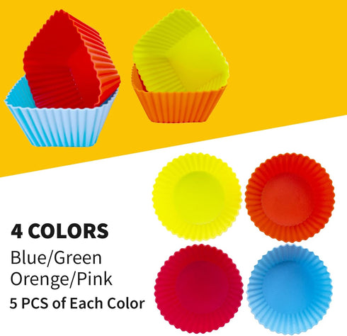 Reusable Silicone Baking Cups of 24 Pack, Square and Round Muffin Baking Liners, Thicken Non-stick Muffin Molds, 4 Colors, BPA-Free...