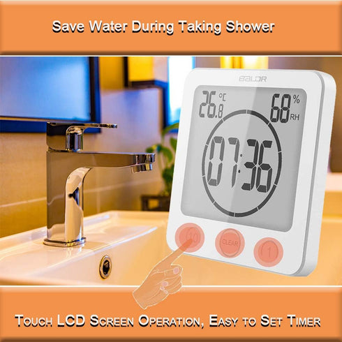 Waterproof Hanging Wall Clock Shower Timer, Large Digital Bathroom Alarm Clock for Kids, Big Visual Kitchen Cooking Countdown Timer, Bath Temperat...