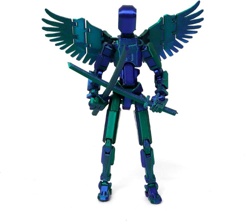 T13 Action Figure with Wings and Holder - 3D Printed Dummy 13 Robot, Multi-Jointed Lucky Action Figure, Desk Executive Toy, 3D Printed Gift - Gree...