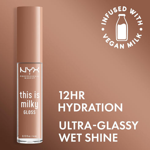 NYX PROFESSIONAL MAKEUP This Is Milky Gloss, Vegan Lip Gloss, 12 Hour Hydration - Cookies & Milk (Cool Beige Nude)...